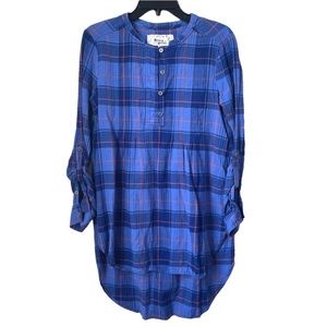 Anthropologie Tunic Top Holding Horses Plaid Flannel High Low Hem Blue Medium